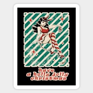 Retro Pin Up xmas Girl Have a Holly Jolly Christmas Magnet